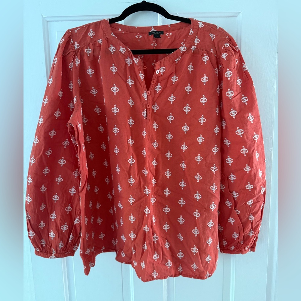 Ann Taylor Factory Orange and Cream Embroidered Top